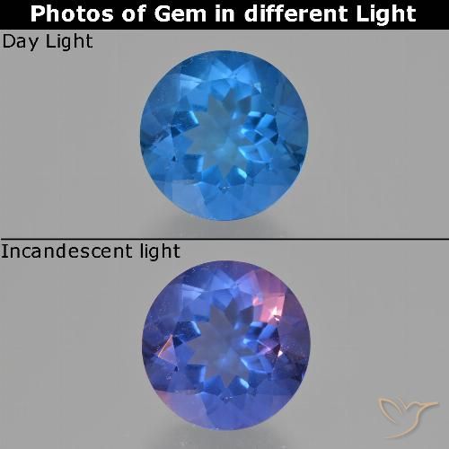 12.83ct Натуральный Ярко-голубой Флюорит, Меняющий Цвет, Круглый, Чистота VS