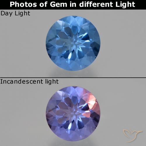 11.28ct Натуральный Египетский синий Флюорит, Меняющий Цвет, Круглый, Чистота VS