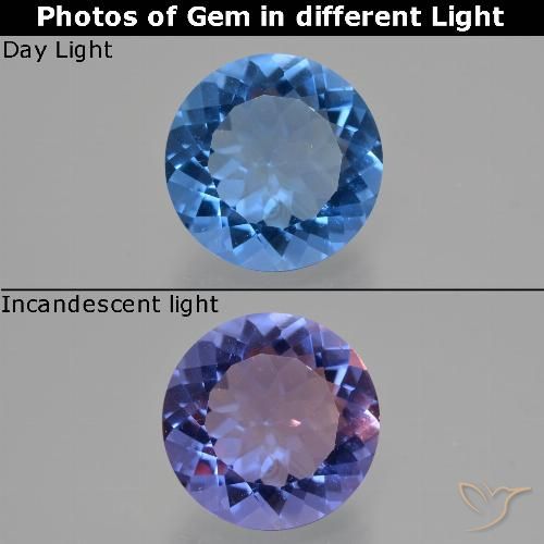 12.97ct Натуральный Египетский синий Флюорит, Меняющий Цвет, Круглый, Чистота VS