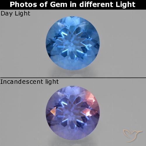 10.94ct Натуральный Средний синий Флюорит, Меняющий Цвет, Круглый, Чистота VS