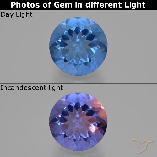 11.06ct Натуральный Интенсивный темно-синий Флюорит, Меняющий Цвет, Круглый, Чистота VS