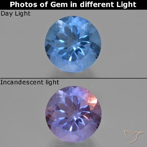 11.45ct Натуральный Ярко-голубой Флюорит, Меняющий Цвет, Круглый, Чистота VS