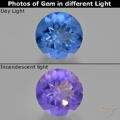 12.13ct Натуральный Ярко-голубой Флюорит, Меняющий Цвет, Круглый, Чистота VS