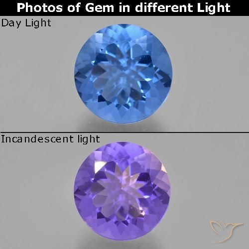 11.75 карата, натуральный Египетский синий Флюорит, меняющий цвет, Огранка Круг, Чистота VS