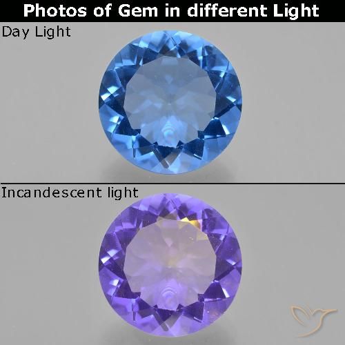 12.64ct Натуральный Ярко-голубой Флюорит, Меняющий Цвет, Круглый, Чистота VS