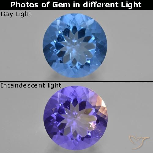 13.49ct Натуральный Темно-синий Флюорит, Меняющий Цвет, Круглый, Чистота VS