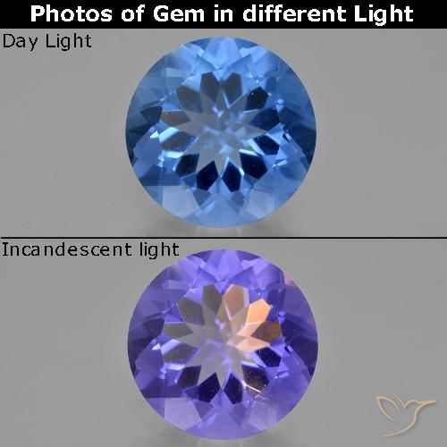 14.12ct Натуральный Интенсивный темно-синий Флюорит, Меняющий Цвет, Круглый, Чистота VS