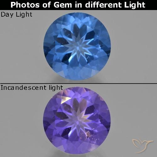 14.16ct Натуральный Темно-синий Флюорит, Меняющий Цвет, Круглый, Чистота VS
