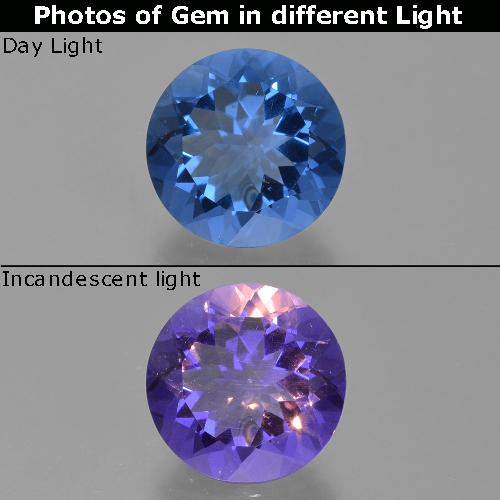 Натуральный Темно-синий Флюорит с изменением цвета 12,60 карата Огранка Круг, Чистота VS