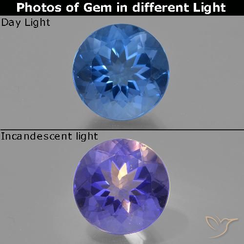 11.83ct Натуральный Темно-синий Флюорит, Меняющий Цвет, Круглый, Чистота VS