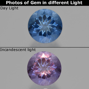 11.21 карата, натуральный Темно-синий Флюорит, меняющий цвет, Огранка Круг, Чистота VS