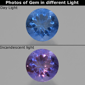 11.19 карата, натуральный Интенсивный темно-синий Флюорит, меняющий цвет, Огранка Круг, Чистота VS