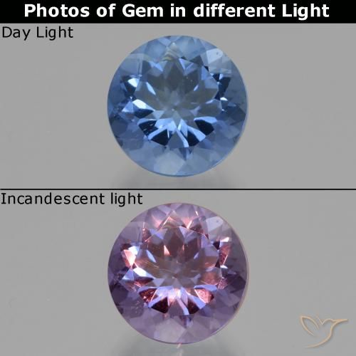 11.08ct Натуральный Интенсивный темно-синий Флюорит, Меняющий Цвет, Круглый, Чистота VS