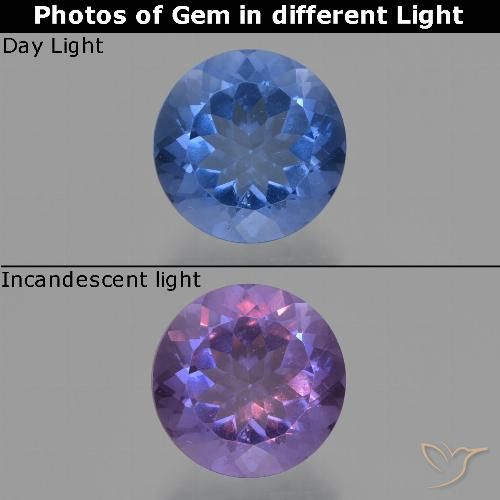 11.33ct Натуральный Темно-синий Флюорит, Меняющий Цвет, Круглый, Чистота VS