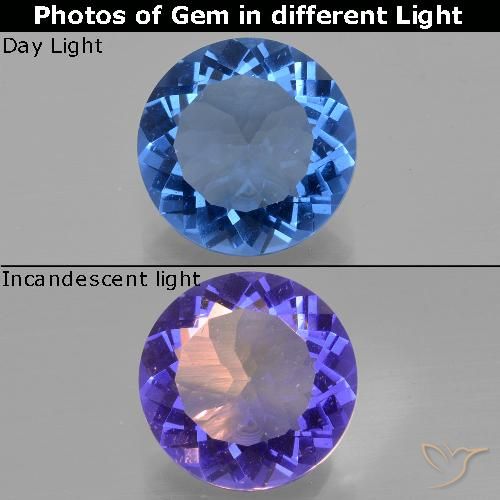 12.34ct Натуральный Темно-синий Флюорит, Меняющий Цвет, Круглый, Чистота VS