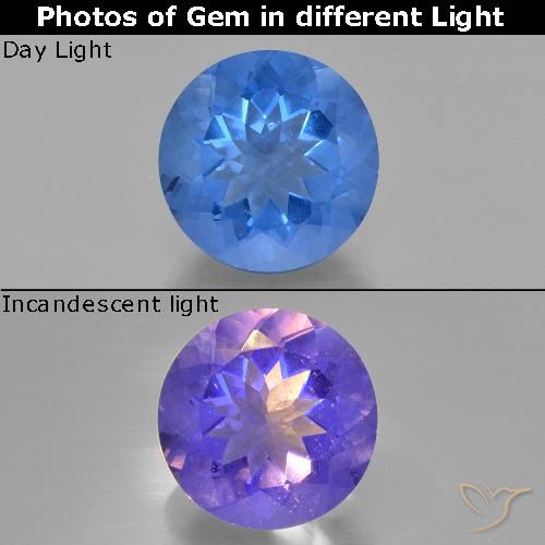 13.99ct Натуральный Египетский синий Флюорит, Меняющий Цвет, Круглый, Чистота VS