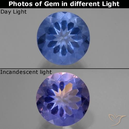 11.27ct Натуральный Темно-синий Флюорит, Меняющий Цвет, Круглый, Чистота VS