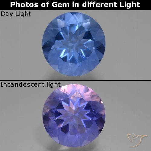 11.61ct Натуральный Темно-синий Флюорит, Меняющий Цвет, Круглый, VVS-VS