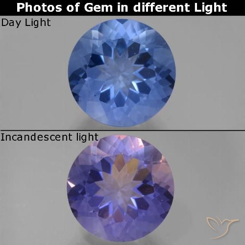 14.55ct Натуральный Интенсивный темно-синий Флюорит, Меняющий Цвет, Круглый, VVS-VS