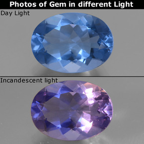 8.29 карата, натуральный Фиолетово-синий Флюорит, меняющий цвет, Огранка Овал, Чистота VVS
