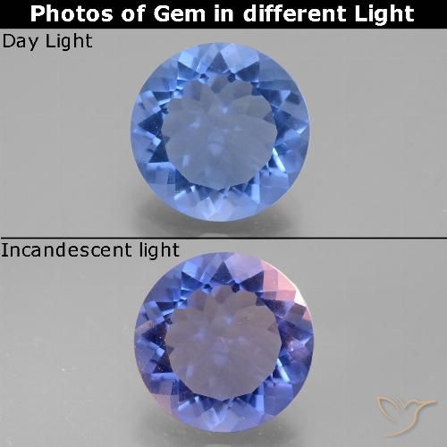 9.83ct Натуральный Темно-синий Флюорит, Меняющий Цвет, Круглый, Чистота VS