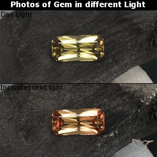 0.72ct Натуральный Medium Yellow  Меняющий цвет гранат, Изумрудная огранка, Чистота VVS