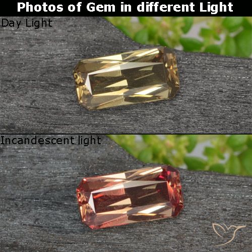 0.74ct Натуральный Землисто-желтый Меняющий цвет гранат, Изумрудная огранка, VVS-VS