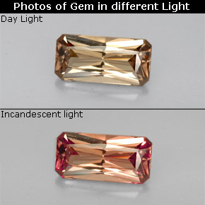 1.44 карата, натуральный Золотисто-коричневый с переходом в оранжевый Меняющий цвет гранат, Изумрудная огранка, Чистота VS
