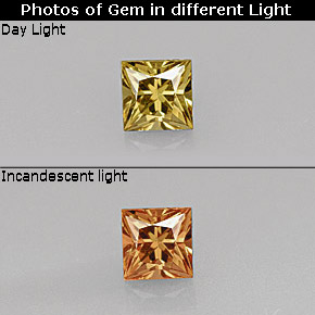 0.55 карата, натуральный Зеленовато-коричневый с переходом в оранжевый Меняющий цвет гранат, Квадрат, VVS-VS