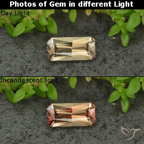 0.68ct Натуральный Золотой Меняющий цвет гранат, Изумрудная огранка, Чистота VVS
