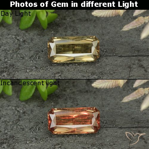 0.76ct Натуральный Золотой Меняющий цвет гранат, Изумрудная огранка, VVS-VS