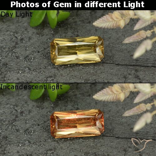 0.62ct Натуральный Золотисто-желтый Меняющий цвет гранат, Изумрудная огранка, VVS-VS