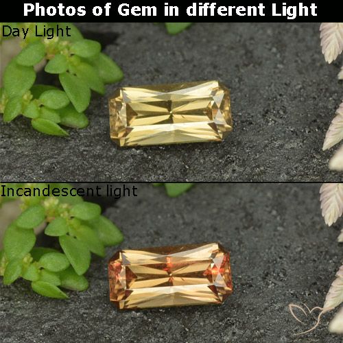 0.72ct Натуральный Золотисто-желтый Меняющий цвет гранат, Изумрудная огранка, Чистота VS