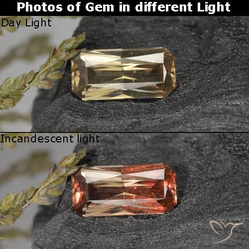 0.61ct Натуральный Золотой Меняющий цвет гранат, Изумрудная огранка, VVS-VS