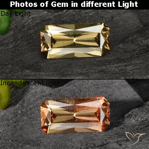 0.63ct Натуральный Золотисто-коричневый Меняющий цвет гранат, Изумрудная огранка, VVS-VS