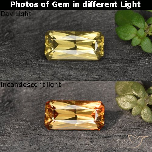 0.69ct Натуральный Золотисто-желтый Меняющий цвет гранат, Изумрудная огранка, VVS-VS