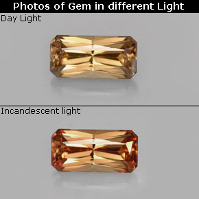 0.80 карата, натуральный Золотисто-коричневый с переходом в оранжевый Меняющий цвет гранат, Изумрудная огранка, VVS-VS