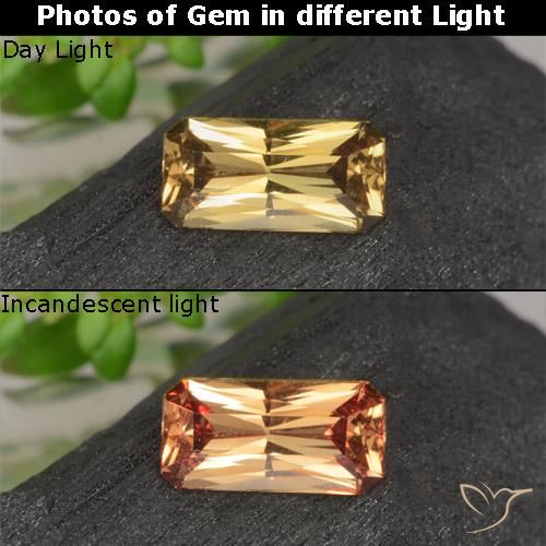 0.69ct Натуральный Золотисто-коричневый Меняющий цвет гранат, Изумрудная огранка, Чистота VS