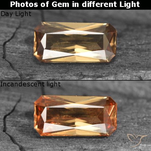 0.73ct Натуральный Золотисто-коричневый Меняющий цвет гранат, Изумрудная огранка, Чистота VS