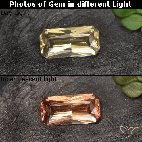 0.61ct Натуральный Золотой Меняющий цвет гранат, Изумрудная огранка, Чистота VVS