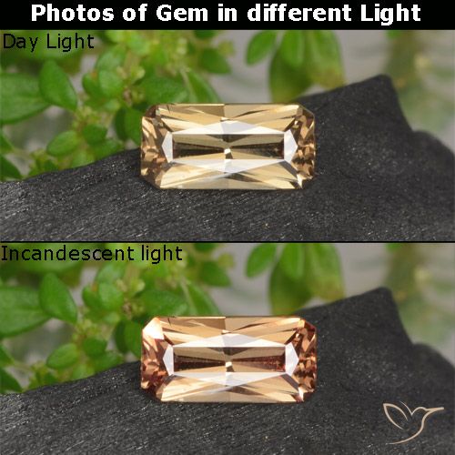 0.62ct Натуральный Золотисто-коричневый Меняющий цвет гранат, Изумрудная огранка, VVS-VS
