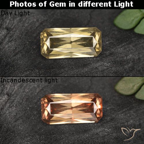0.74ct Натуральный Золотисто-коричневый Меняющий цвет гранат, Изумрудная огранка, VVS-VS