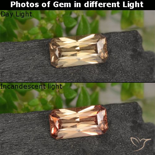 0.69ct Натуральный Золотисто-коричневый Меняющий цвет гранат, Изумрудная огранка, VVS-VS