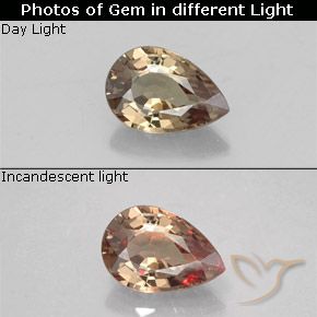 0.55ct Натуральный Светло-коричневый Меняющий цвет гранат, Форма груши, Чистота VVS