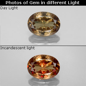 1.55 карата, натуральный Золотисто-коричневый с переходом в оранжевый Меняющий цвет гранат, Огранка Овал, Чистота VS