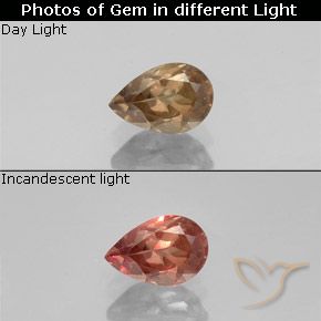 0.64ct Натуральный Светло-коричневый Меняющий цвет гранат, Форма груши, Чистота VS