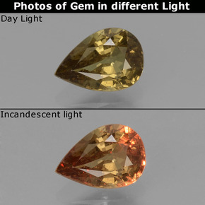 0.61 карата, натуральный Зеленовато-коричневый с переходом в красно-розовый Меняющий цвет гранат, Форма груши, Чистота VS