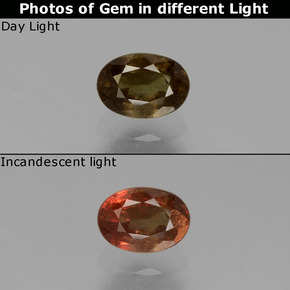 0.74 карата, натуральный Зеленый с переходом в красно-розовый Меняющий цвет гранат, Огранка Овал, Чистота VS