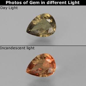 0.73 карата, натуральный Зеленый с переходом в красно-розовый Меняющий цвет гранат, Форма груши, Чистота VS