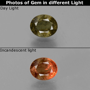 0.65 карата, натуральный Зеленый с переходом в красно-розовый Меняющий цвет гранат, Огранка Овал, Чистота VS